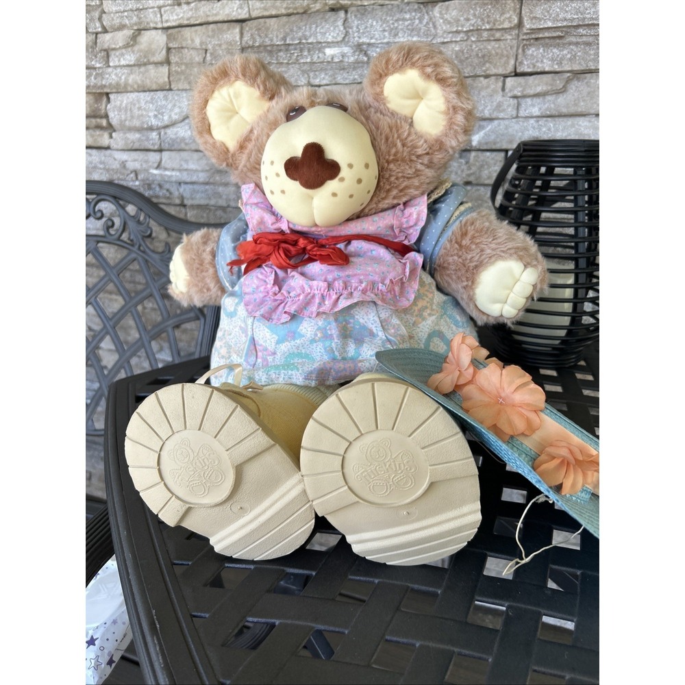 Vintage Hattie 1985 Furskins Bear Xavier Roberts Flour Sack Dress and Diaper 23"